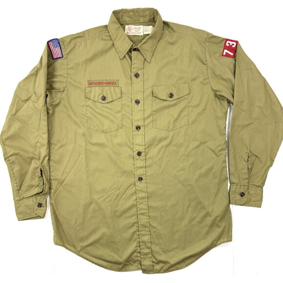 Vintage BSA Boy Scouts Official Uniform Shirt Brown Label Sz 16 1/2 Long Sleeve